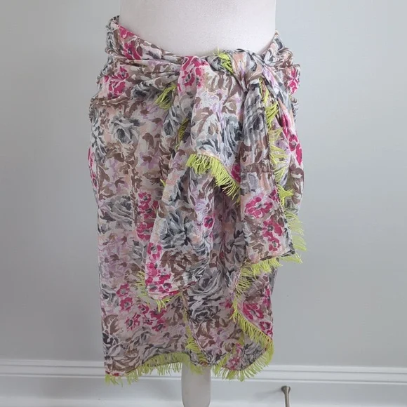 American Eagle Pareo Sarong Beach Wrap Scarf Water Color Eyelash Fringe - Picture 6 of 9